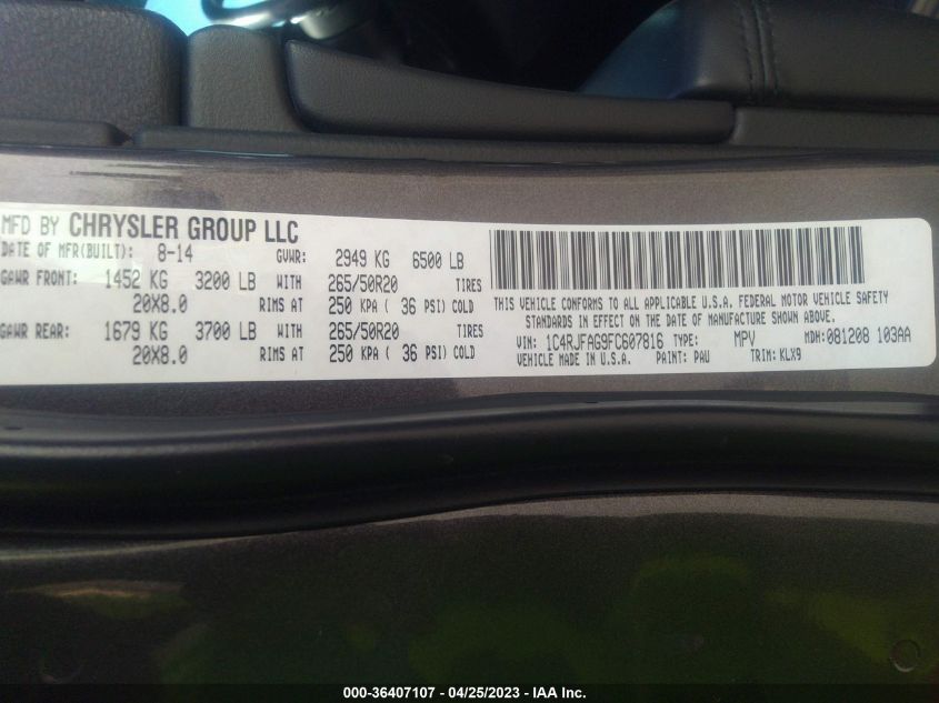 2015 JEEP GRAND CHEROKEE ALTITUDE - 1C4RJFAG9FC607816