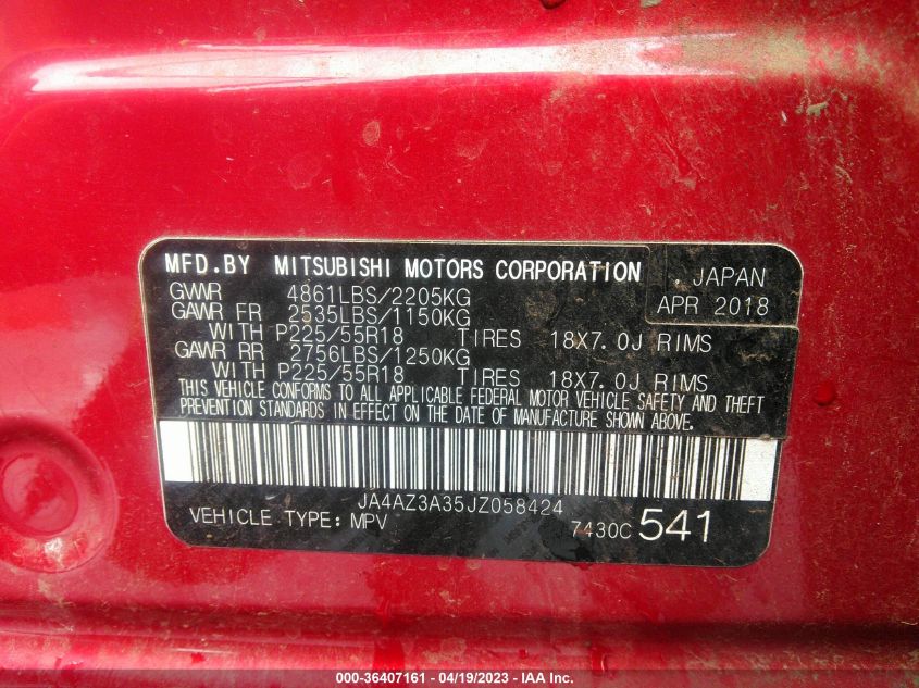 2018 MITSUBISHI OUTLANDER ES/SE/SEL/LE - JA4AZ3A35JZ058424