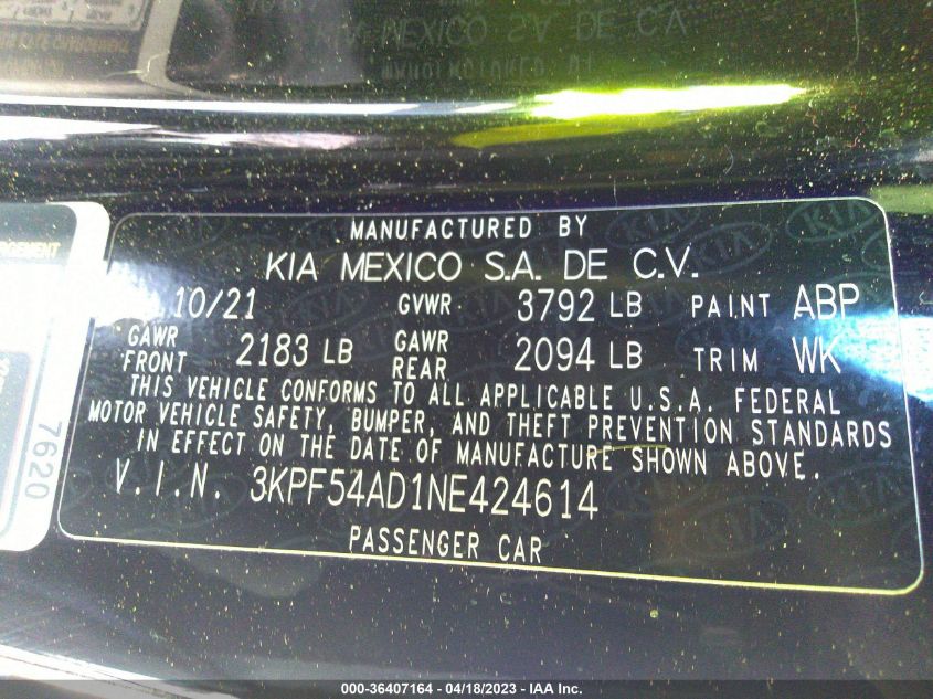 2022 KIA FORTE GT-LINE - 3KPF54AD1NE424614
