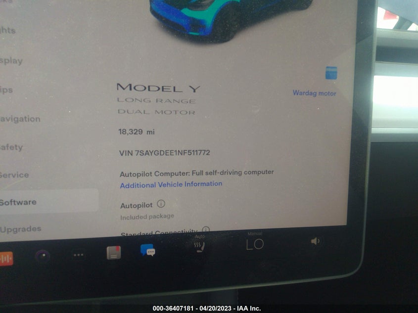 VIN 7SAYGDEE1NF511772 2022 TESLA MODEL Y LONG RANGE