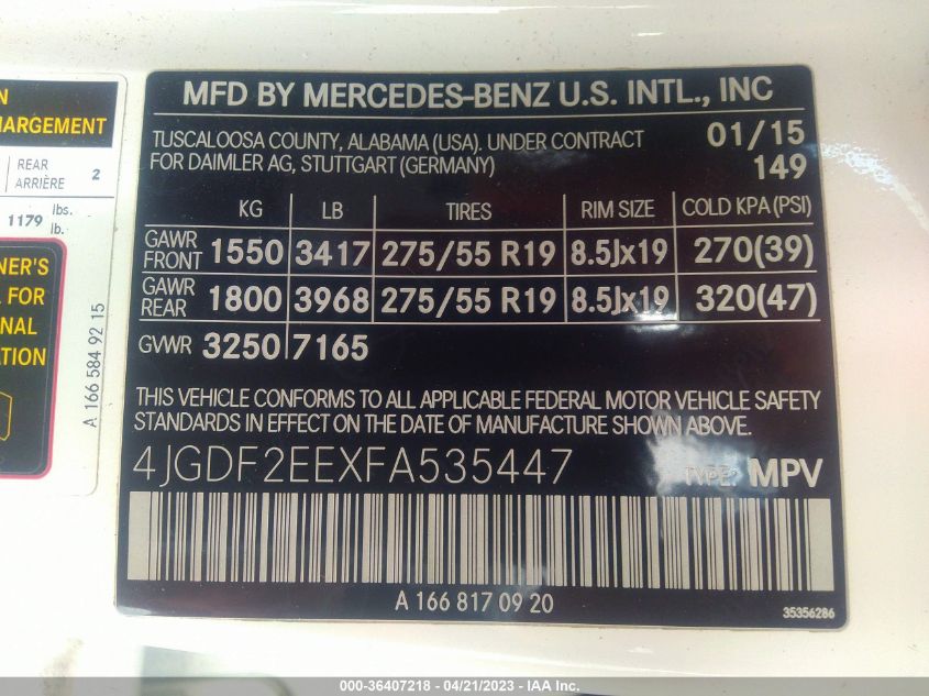 2015 MERCEDES-BENZ GL-CLASS GL 350 BLUETEC - 4JGDF2EEXFA535447