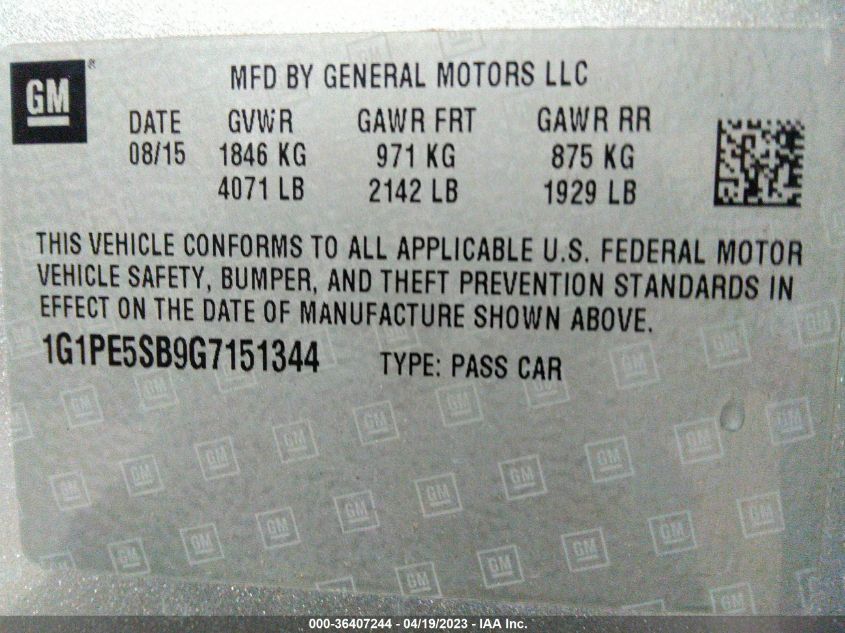 2016 CHEVROLET CRUZE LIMITED LT - 1G1PE5SB9G7151344