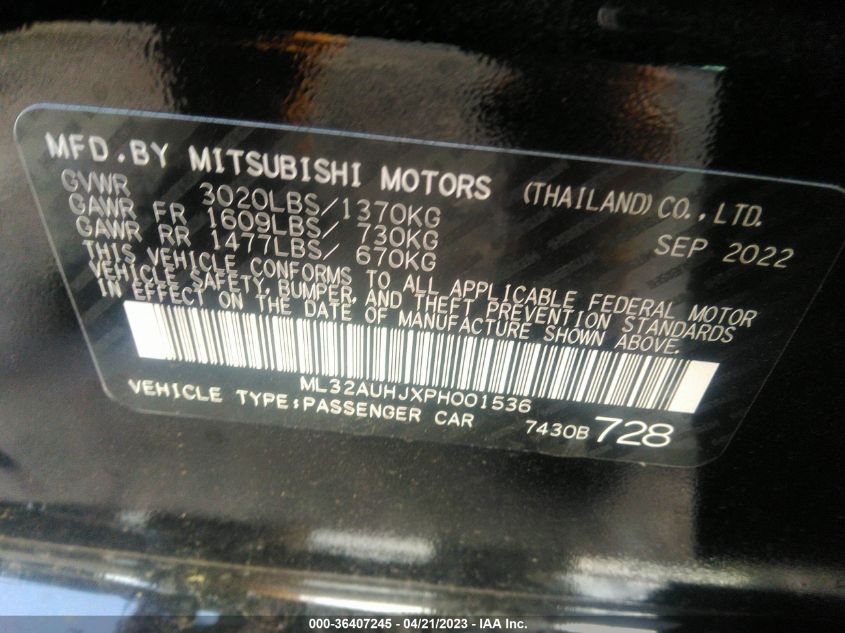 2023 MITSUBISHI MIRAGE ES/LE - ML32AUHJXPH001536