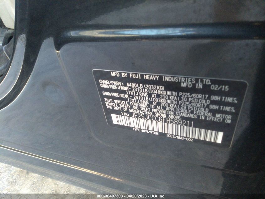 2015 SUBARU FORESTER I CONVENIENCE - JF2SJCCC6FH589211