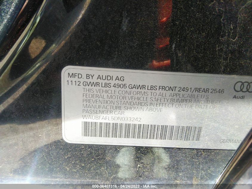 2013 AUDI A4 PREMIUM - WAUBFAFL5DN033242