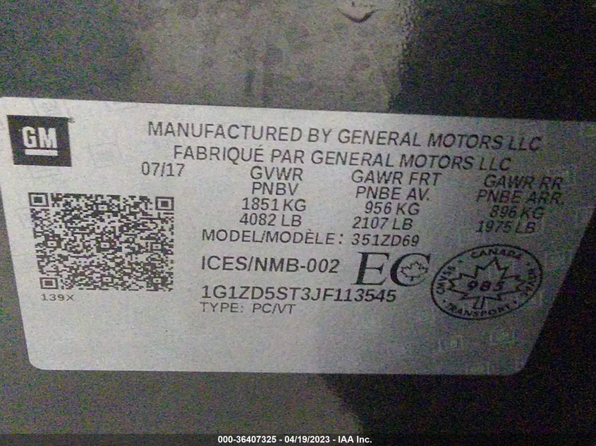 VIN 1G1ZD5ST3JF113545 2018 CHEVROLET MALIBU LT