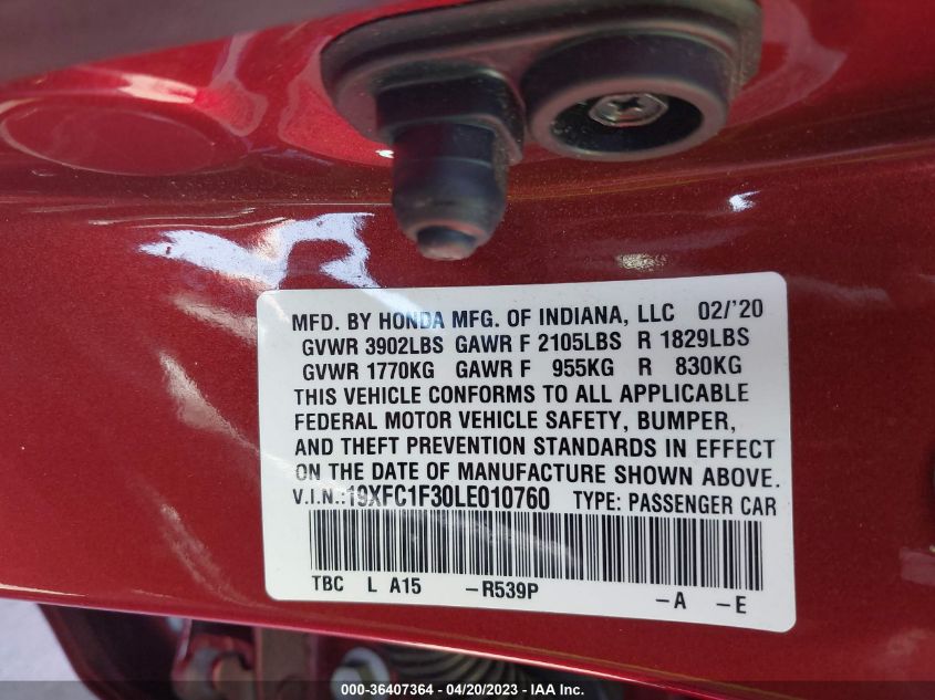 2020 HONDA CIVIC SEDAN EX - 19XFC1F30LE010760