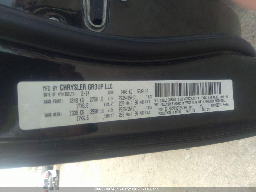 2014 DODGE JOURNEY SE - 3C4PDCABXET227386