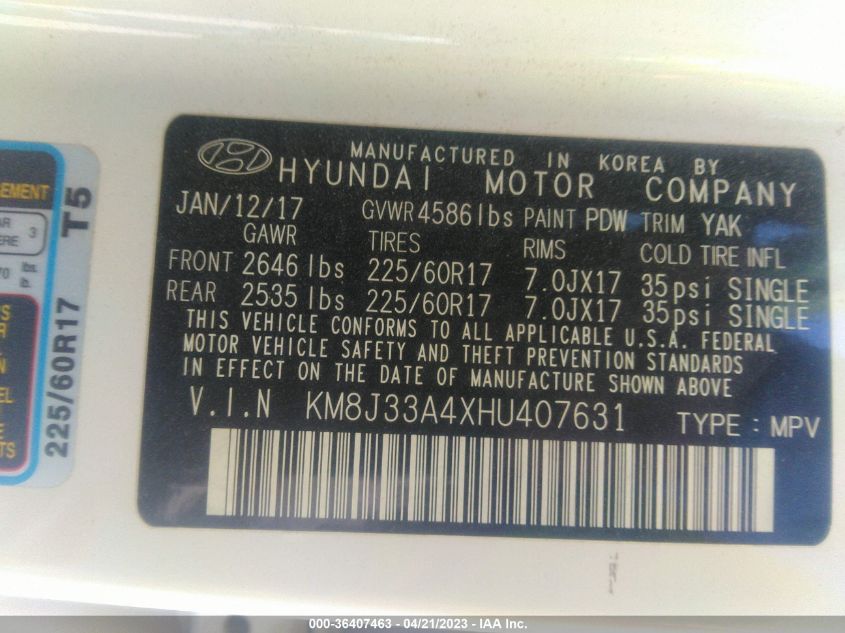 2017 HYUNDAI TUCSON SE - KM8J33A4XHU407631