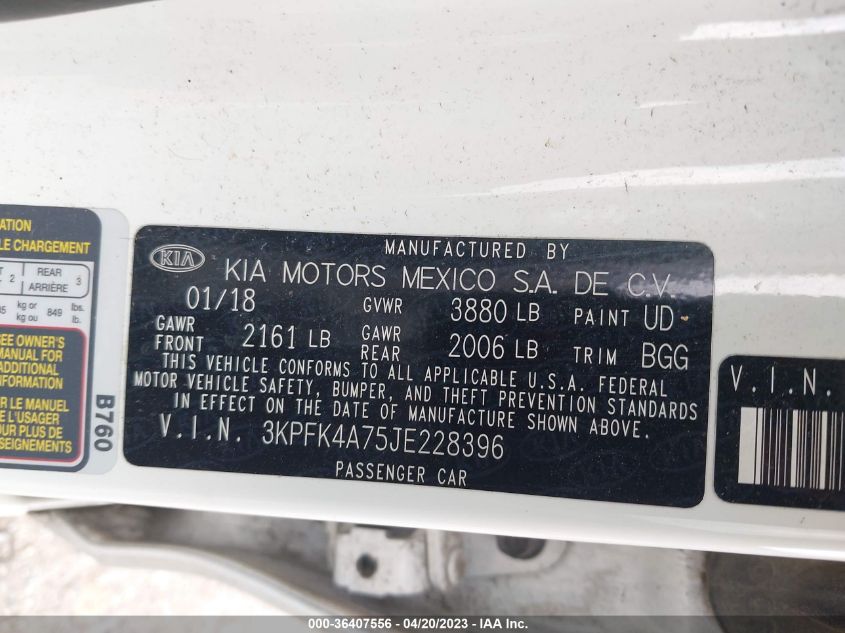 2018 KIA FORTE LX - 3KPFK4A75JE228396