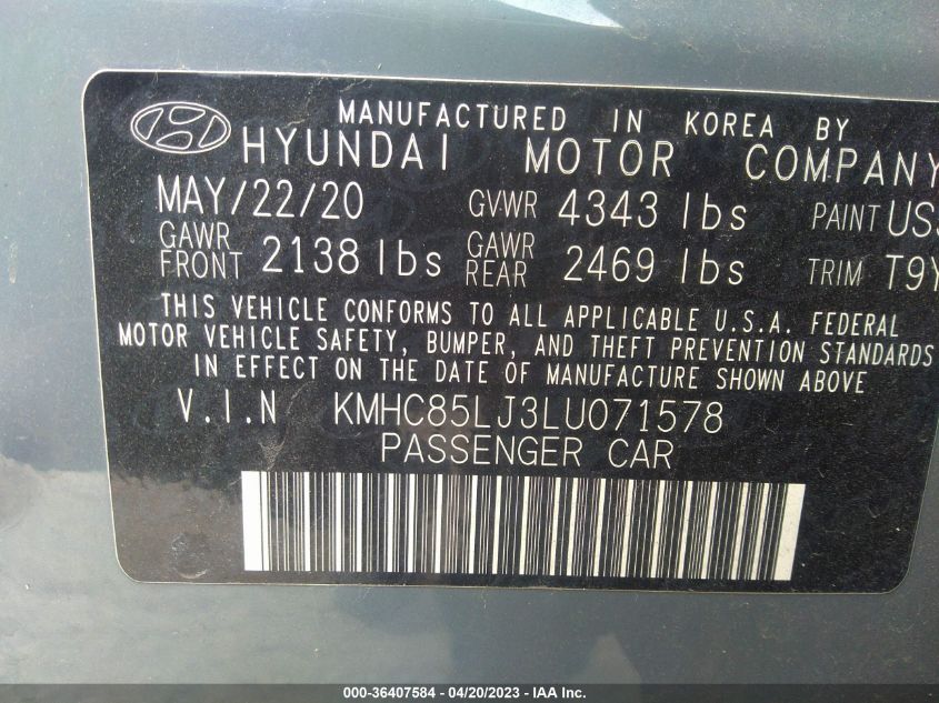 2020 HYUNDAI IONIQ ELECTRIC LIMITED - KMHC85LJ3LU071578