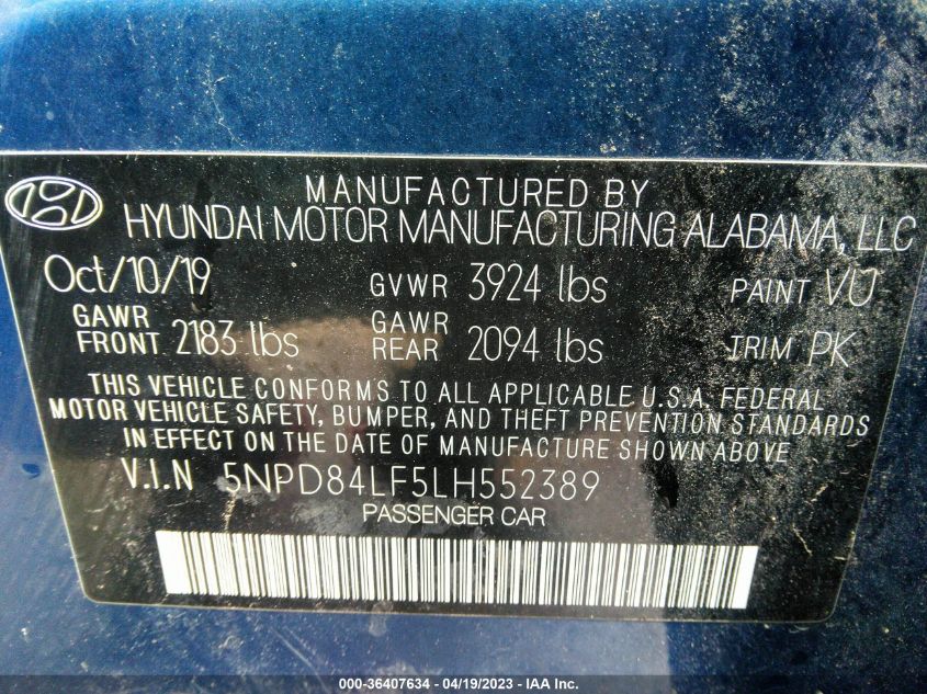 5NPD84LF5LH552389 Hyundai Elantra SEL 9