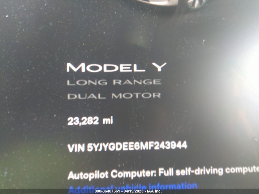 2021 TESLA MODEL Y LONG RANGE - 5YJYGDEE6MF243944