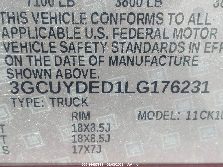 2020 CHEVROLET SILVERADO 1500 LT - 3GCUYDED1LG176231