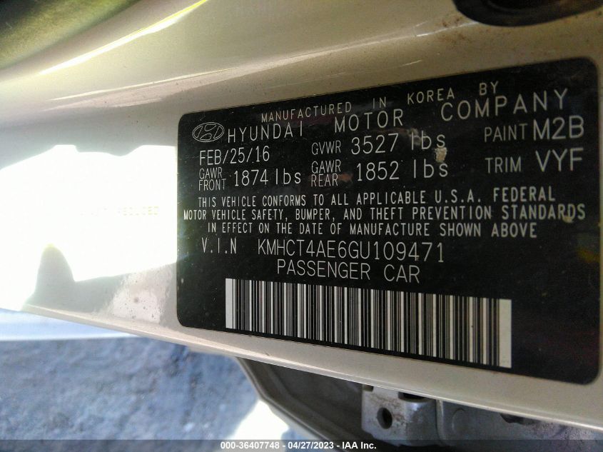 2016 HYUNDAI ACCENT SE - KMHCT4AE6GU109471