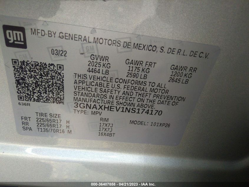 2022 CHEVROLET EQUINOX LS - 3GNAXHEV1NS174170