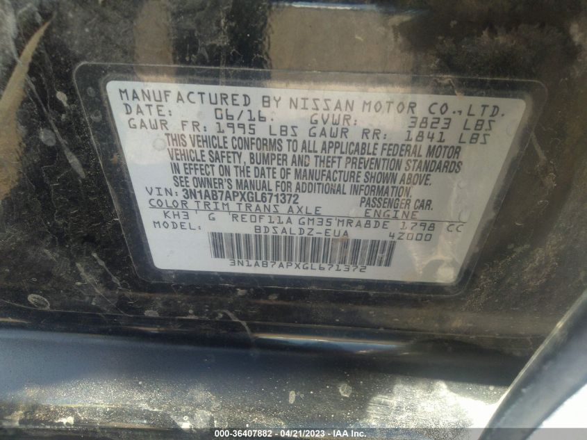 2016 NISSAN SENTRA SV - 3N1AB7APXGL671372