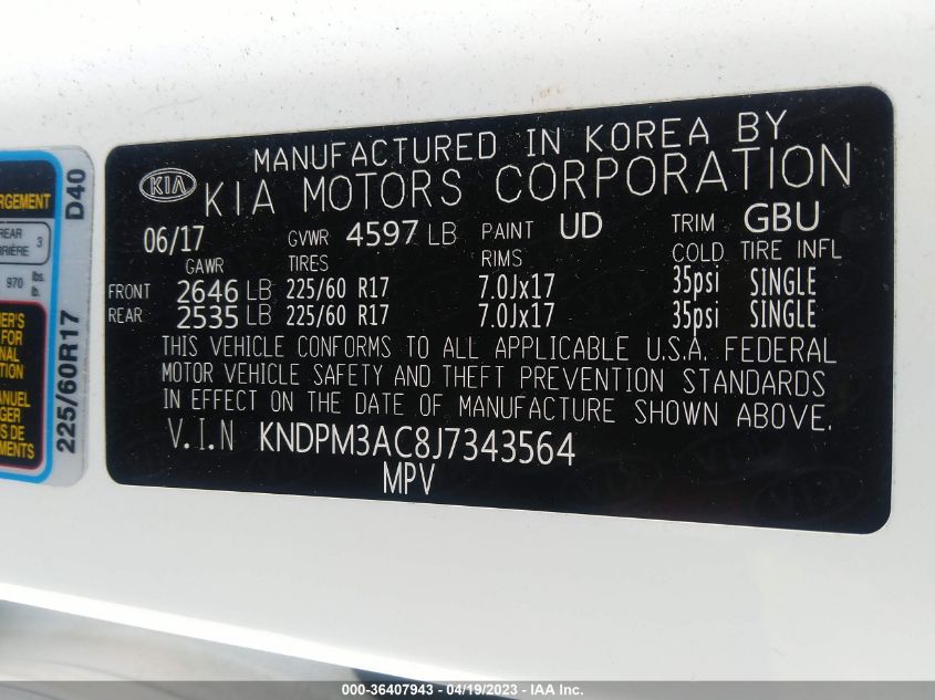 2018 KIA SPORTAGE LX - KNDPM3AC8J7343564