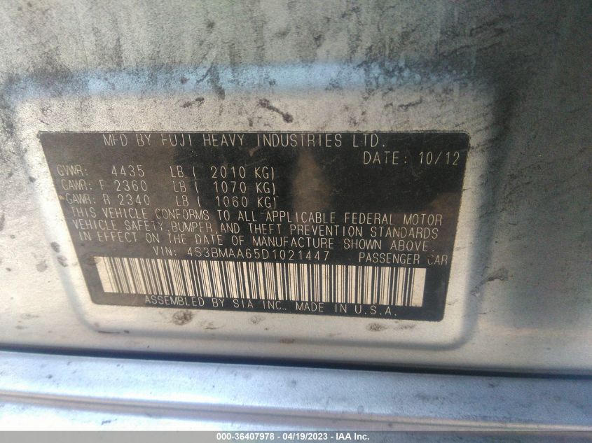 2013 SUBARU LEGACY 2.5I - 4S3BMAA65D1021447