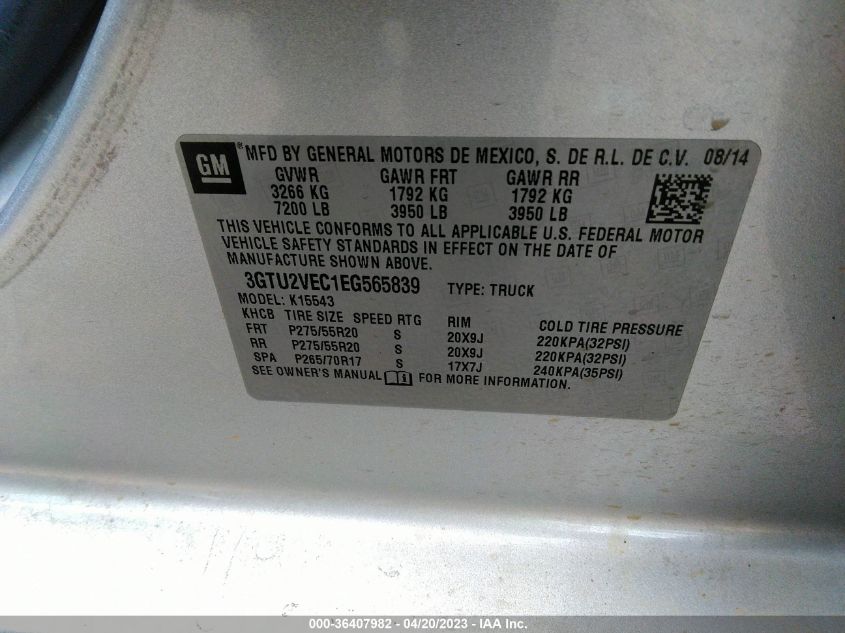 2014 GMC SIERRA 1500 SLT - 3GTU2VEC1EG565839