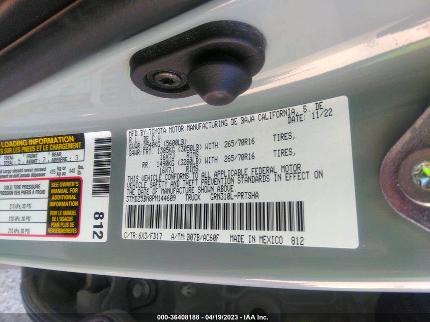 VIN 3TMDZ5BN8PM144609 2023 TOYOTA TACOMA 4WD SR5/TRD SPORT