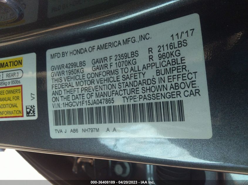 2018 HONDA ACCORD SEDAN LX 1.5T - 1HGCV1F15JA047865
