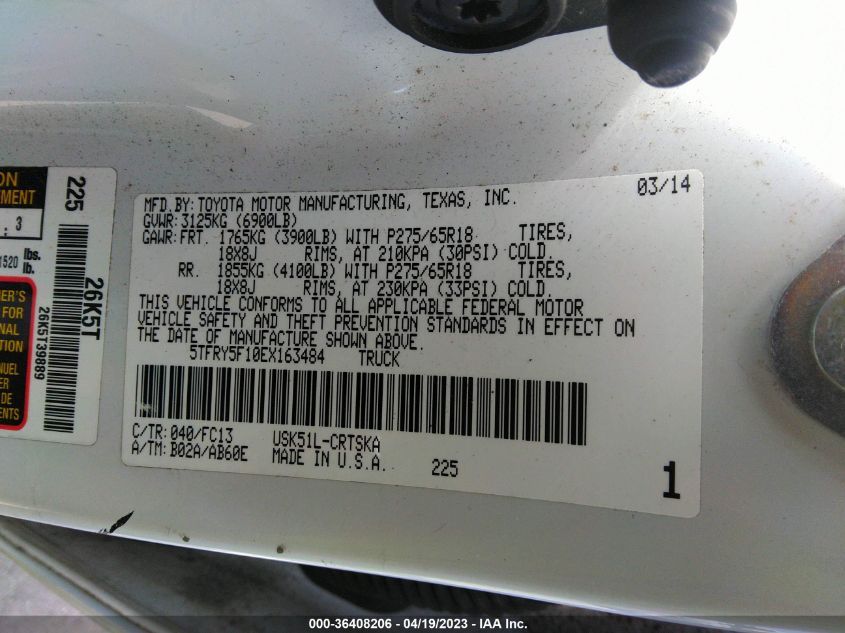 2014 TOYOTA TUNDRA 2WD TRUCK SR/SR5 - 5TFRY5F10EX163484