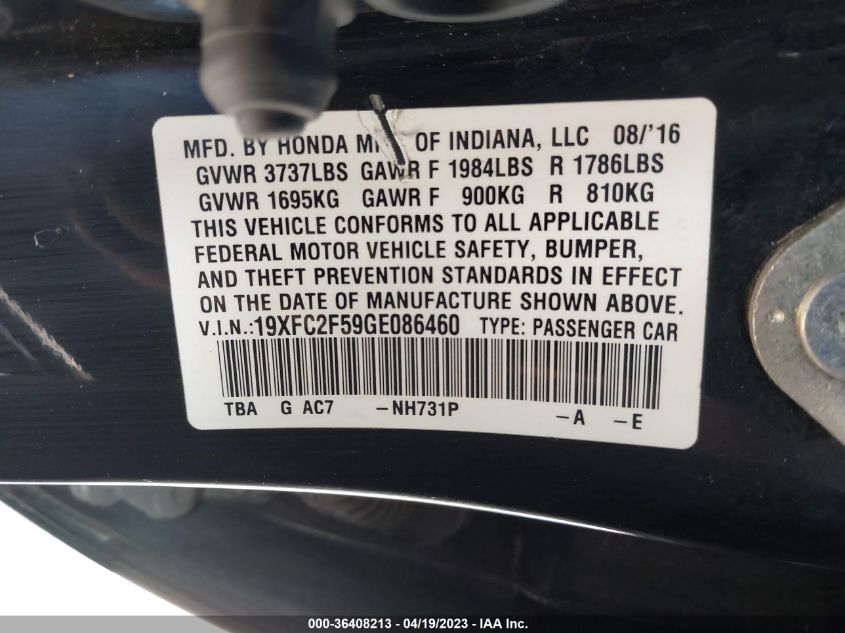 2016 HONDA CIVIC SEDAN LX - 19XFC2F59GE086460