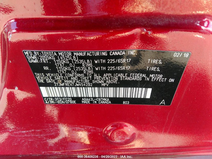 2018 TOYOTA RAV4 XLE - 2T3WFREV7JW454292