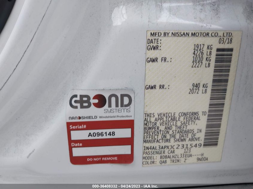 2018 NISSAN ALTIMA 2.5 SR - 1N4AL3APXJC231549