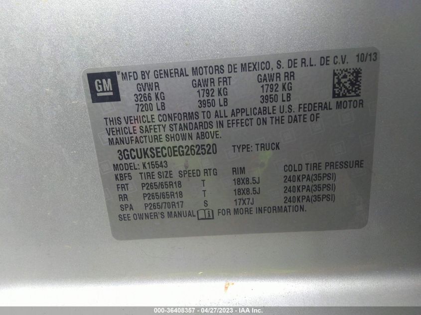 2014 CHEVROLET SILVERADO 1500 LTZ - 3GCUKSEC0EG262520