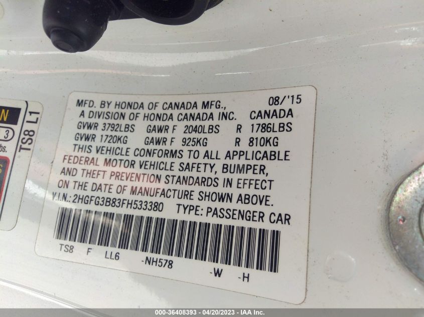 2015 HONDA CIVIC COUPE EX - 2HGFG3B83FH533380