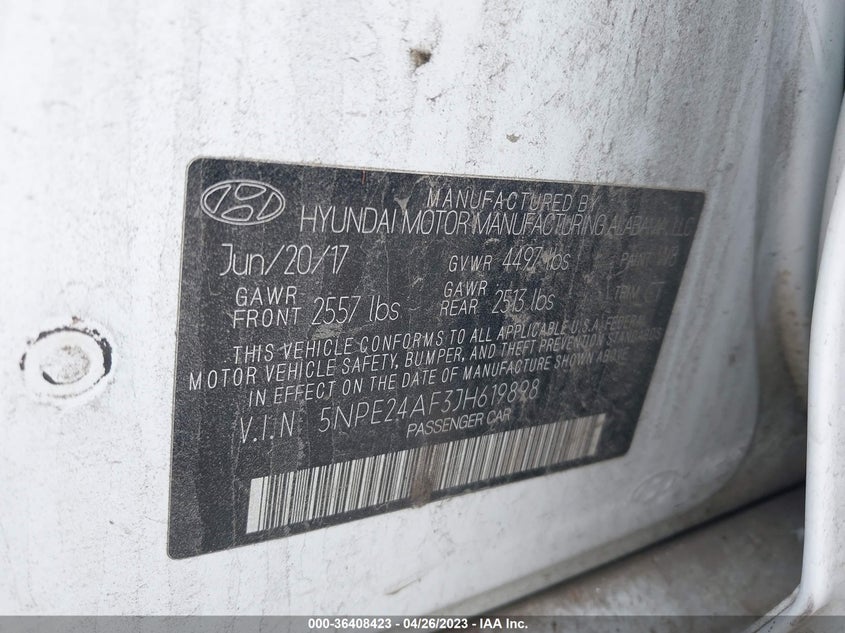 VIN 5NPE24AF3JH619898 2018 HYUNDAI SONATA SE