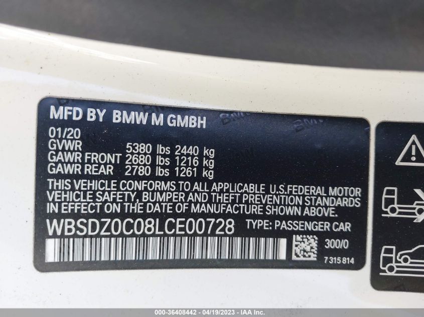 2020 BMW M8 COMPETITION - WBSDZ0C08LCE00728