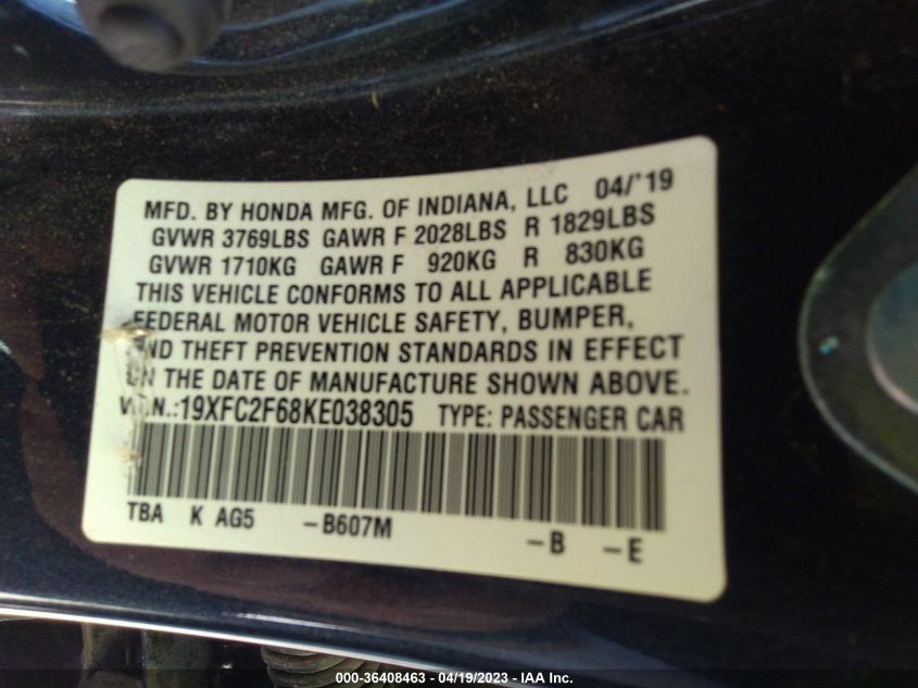 2019 HONDA CIVIC SEDAN LX - 19XFC2F68KE038305