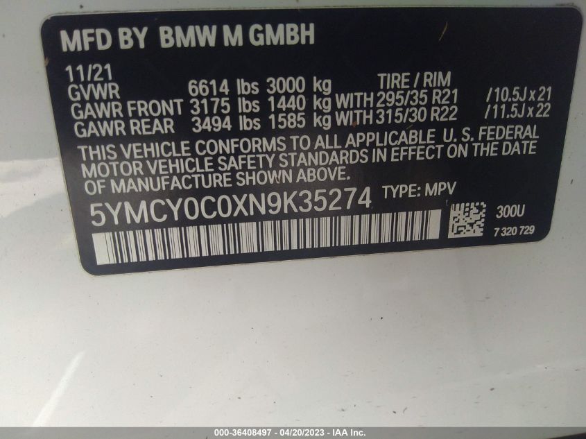 5YMCY0C0XN9K35274 2022 BMW X6, photo no. 9