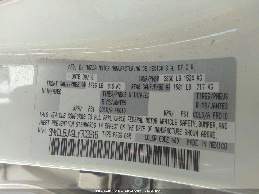 2020 TOYOTA YARIS HATCHBACK LE/XLE 3MYDLBJV9LY703316