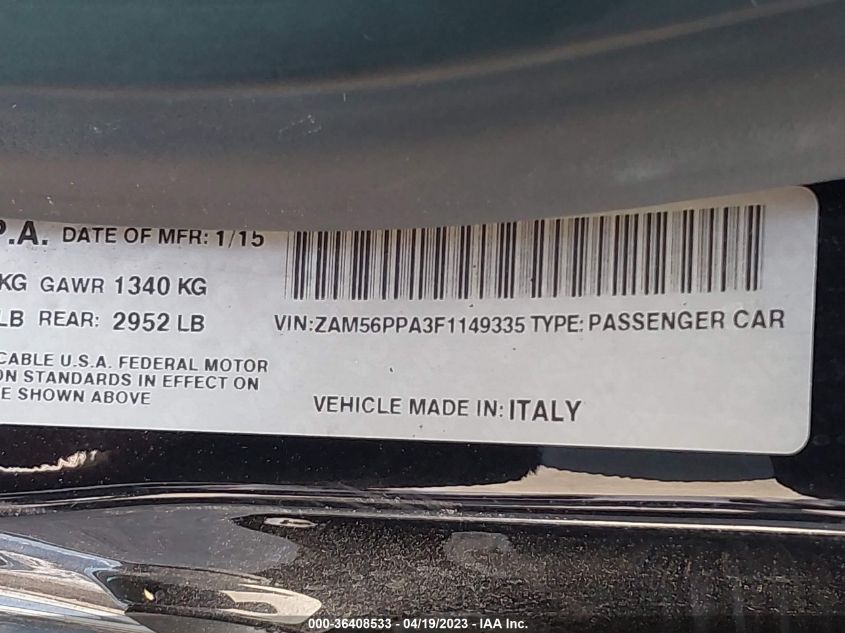 2015 MASERATI QUATTROPORTE GTS ZAM56PPA3F1149335