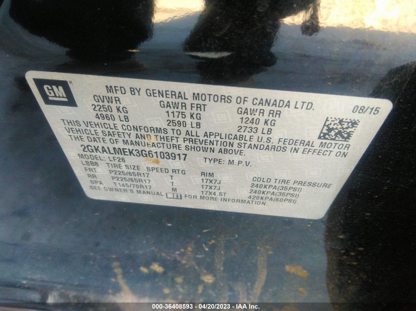 2016 GMC TERRAIN SLE - 2GKALMEK3G6103917