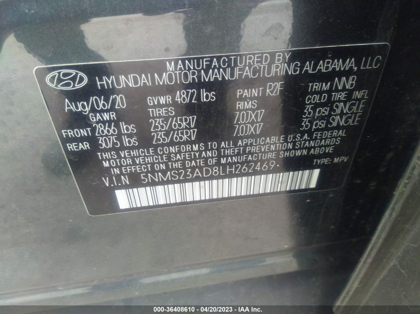 2020 HYUNDAI SANTA FE SE W/SULEV - 5NMS23AD8LH262469