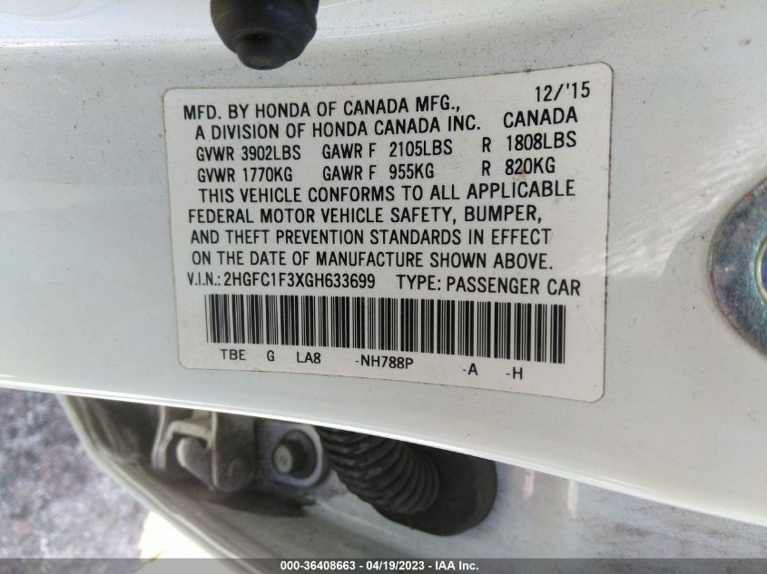 2016 HONDA CIVIC SEDAN EX-T - 2HGFC1F3XGH633699
