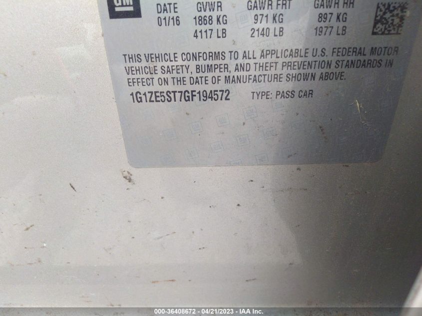 2016 CHEVROLET MALIBU LT - 1G1ZE5ST7GF194572