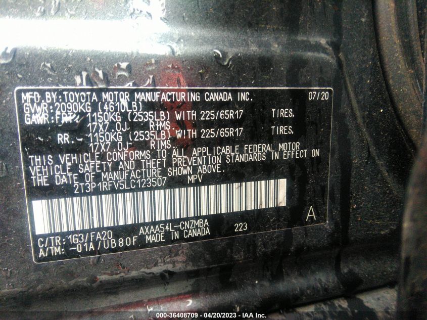 2020 TOYOTA RAV4 XLE - 2T3P1RFV5LC123507