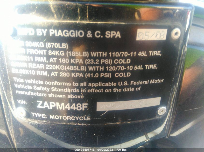 2009 VESPA LX 150 ZAPM448F095014291