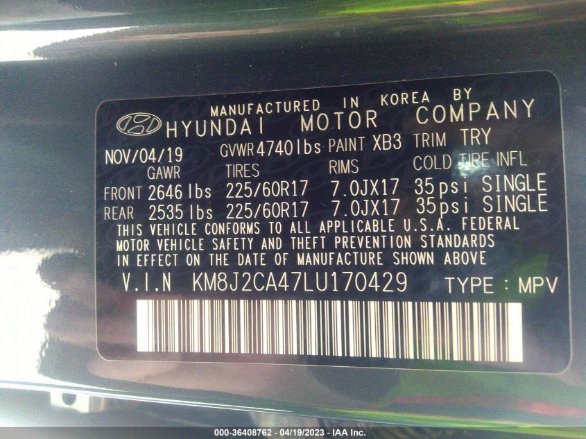 2020 HYUNDAI TUCSON SE - KM8J2CA47LU170429