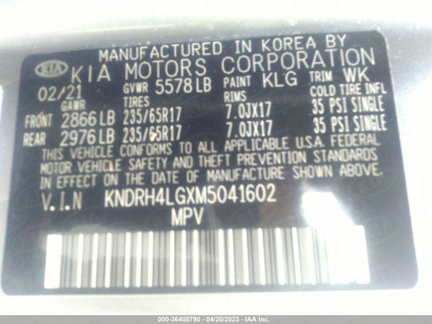 2021 KIA SORENTO HYBRID EX KNDRH4LGXM5041602