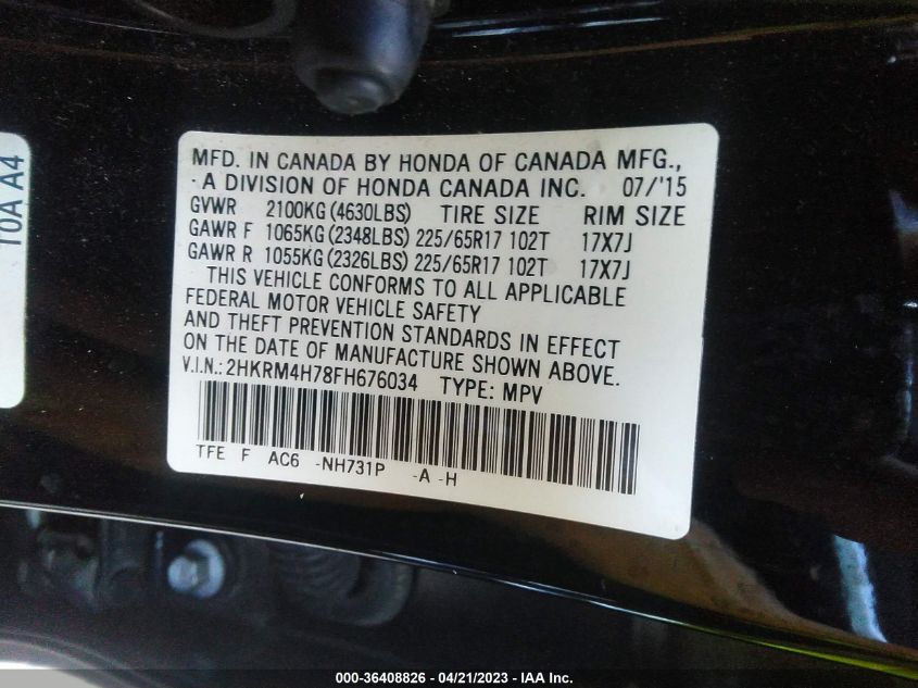2015 HONDA CR-V EX-L - 2HKRM4H78FH676034