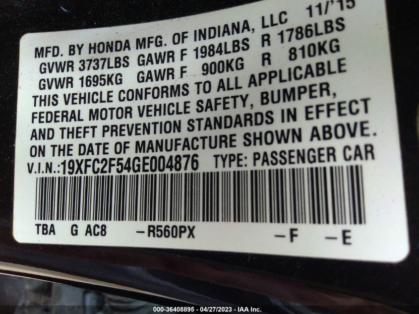 2016 HONDA CIVIC SEDAN LX - 19XFC2F54GE004876
