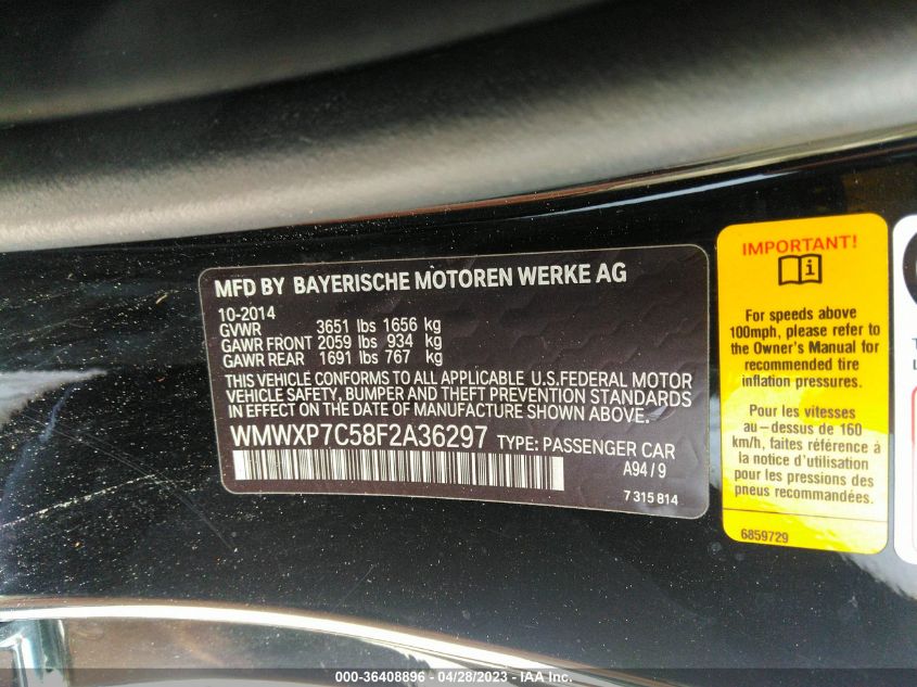 2015 MINI COOPER HARDTOP S WMWXP7C58F2A36297