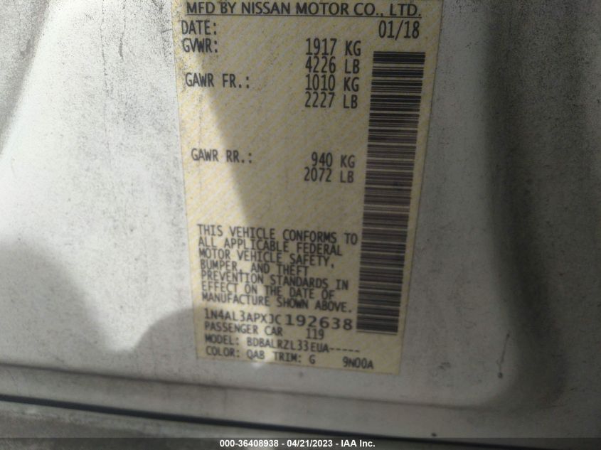 2018 NISSAN ALTIMA 2.5 SL - 1N4AL3APXJC192638
